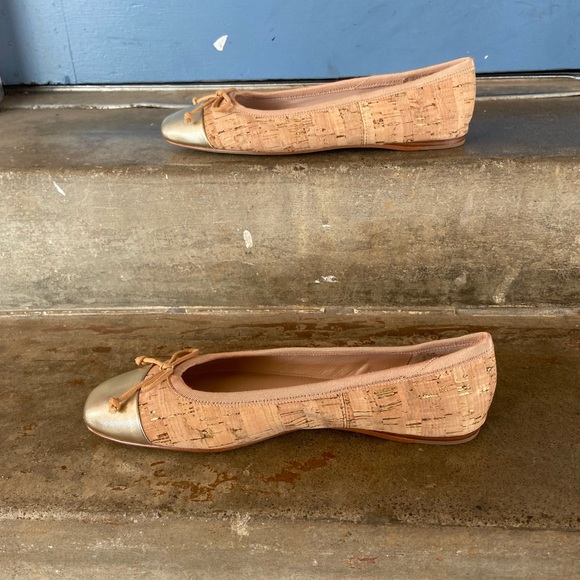 Talbots Pamela Cork Ballet Flats with Metallic Gold Toe Cap - Picture 3 of 8